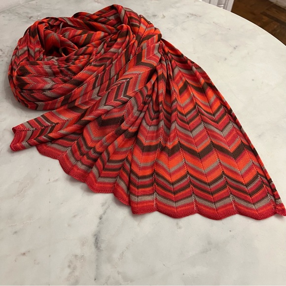 Orange brown scarf Missoni like pattern - Picture 6 of 7